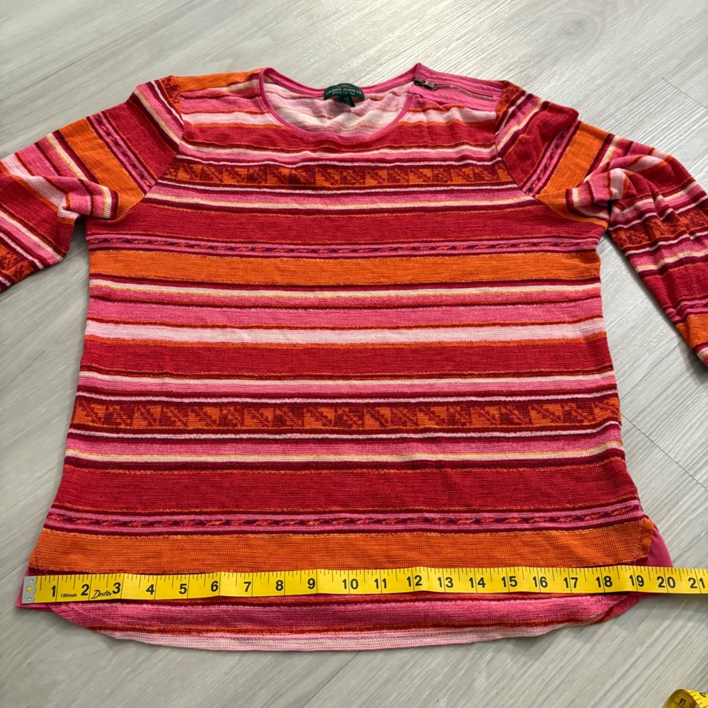 Lauren Ralph Lauren Top Women Pink Orange Striped Cotton Knit Zipper Shoulder XL - Picture 8 of 13